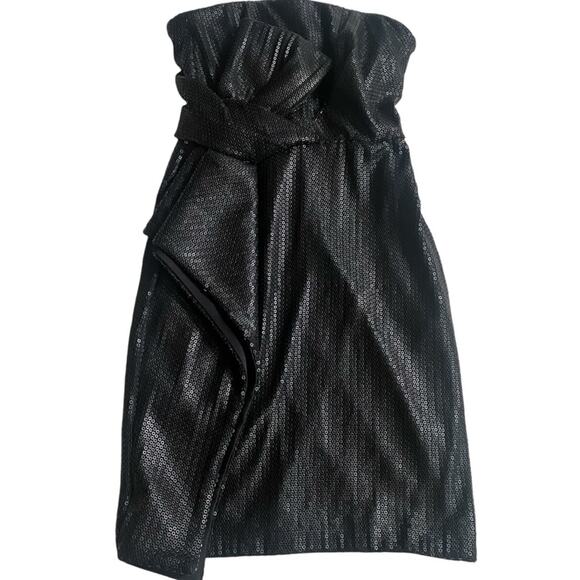 HALSTON HERITAGE NWT Strapless All Over Sequin Dress Bow Detail Matte Black Sz 2 - Picture 3 of 10